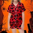 thumbnail image 2 of Tisuna Kids Girls Short Sleeve Pajamas Set Halloween Pumpkin Bat Print Collared Tops And Shorts Pjs Set Fashion Cute Kids Halloween 2 Pieces Indoor Wear For Age 2-13 Years, 2 of 4