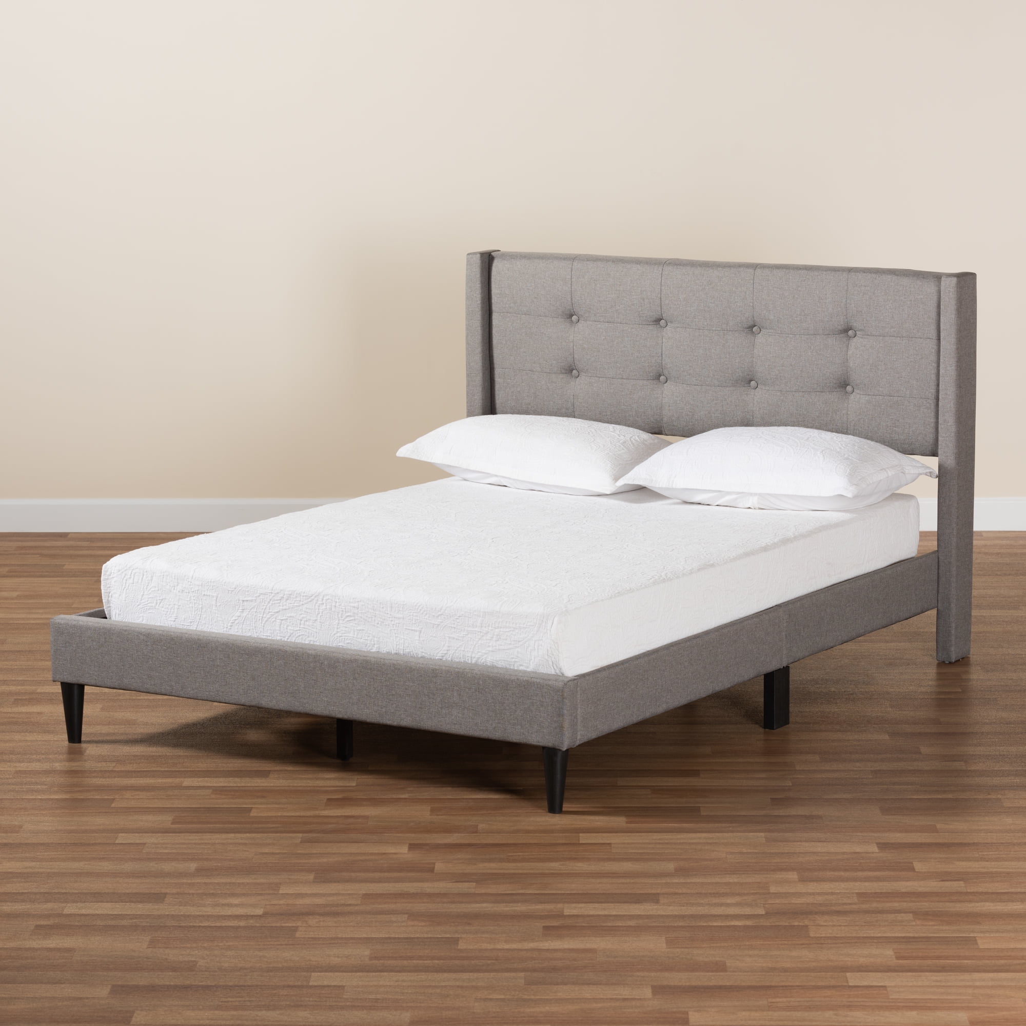Baxton Studio Casol Mid-Century Modern Transitional Grey Fabric Upholstered Queen Size Platform Bed