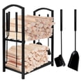 thumbnail image 1 of Grandhom Firewood Rack Indoor with 4pcs Fireplace Tools Set,Iron Wood Rack for Firewood Storage,Log Holder for Outdoor Fire Pit a, 1 of 9