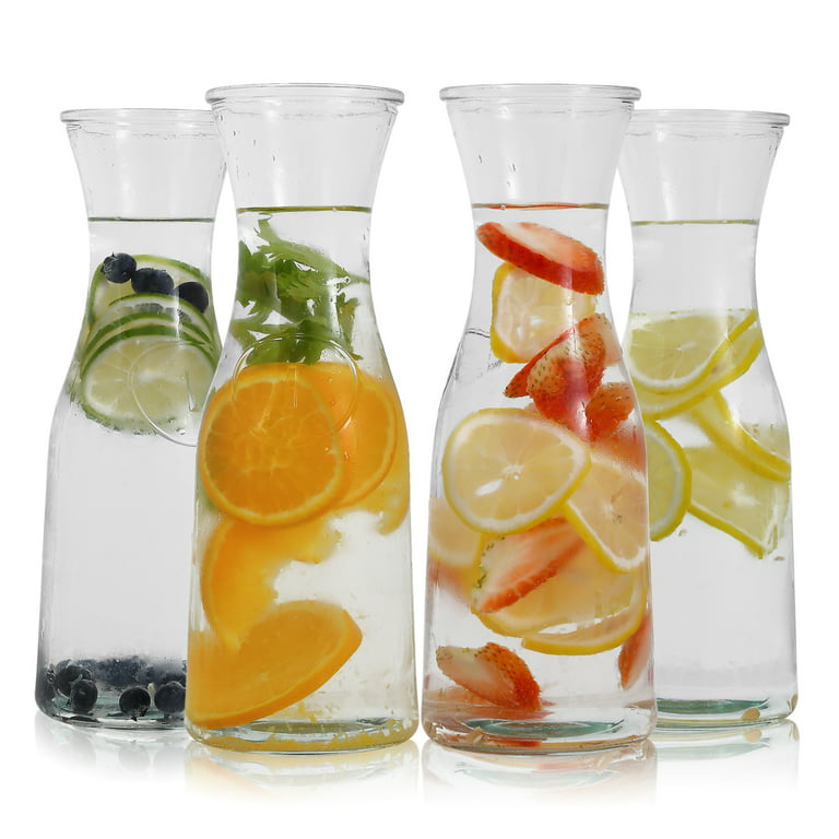 Set of 4 Glass Carafe with Lid, 1 Liter Beverage Serveware Carafe