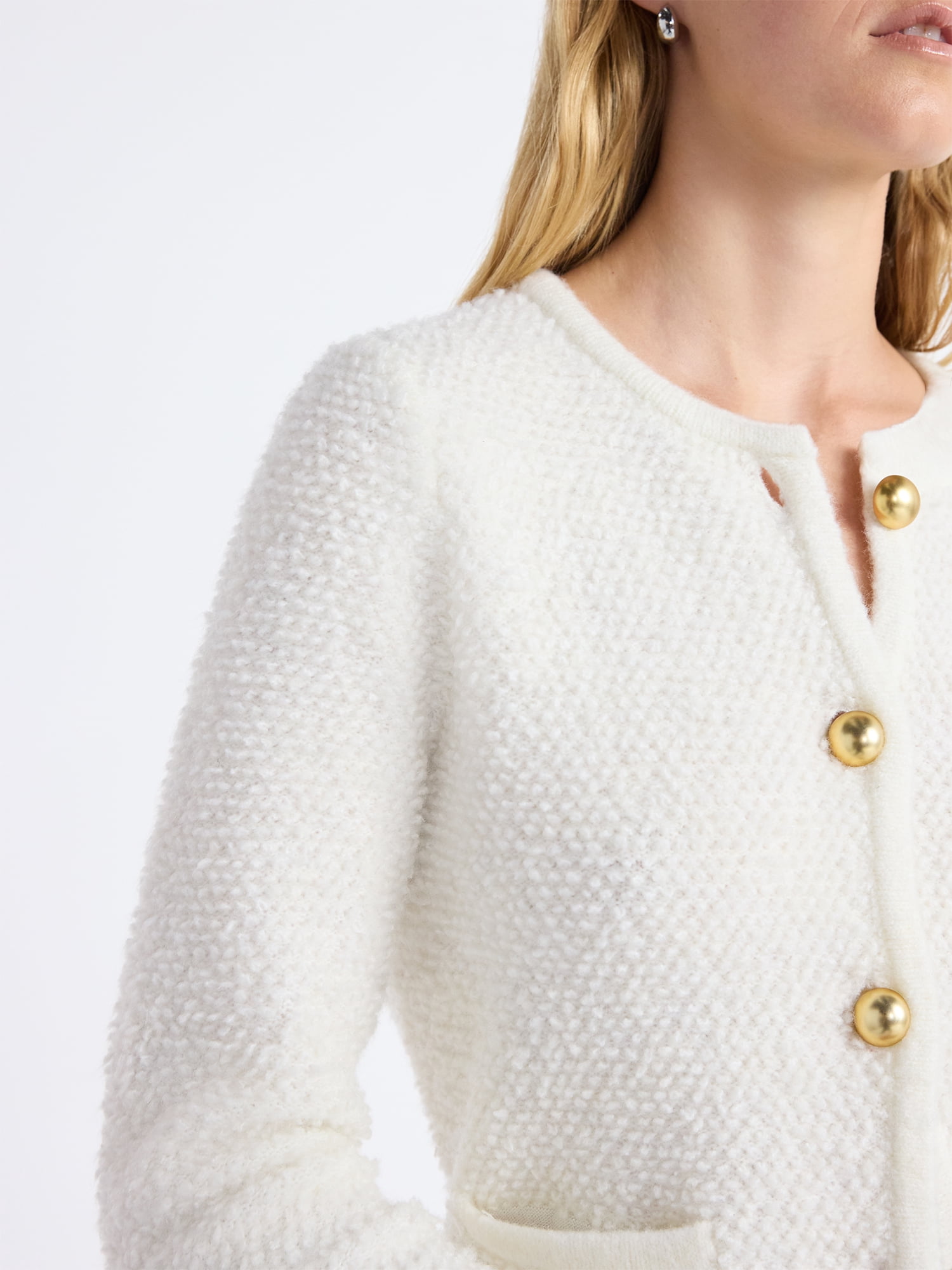 Free Assembly Women's Nubby Cardigan with Welt Pockets, Midweight, Sizes XS-XXL