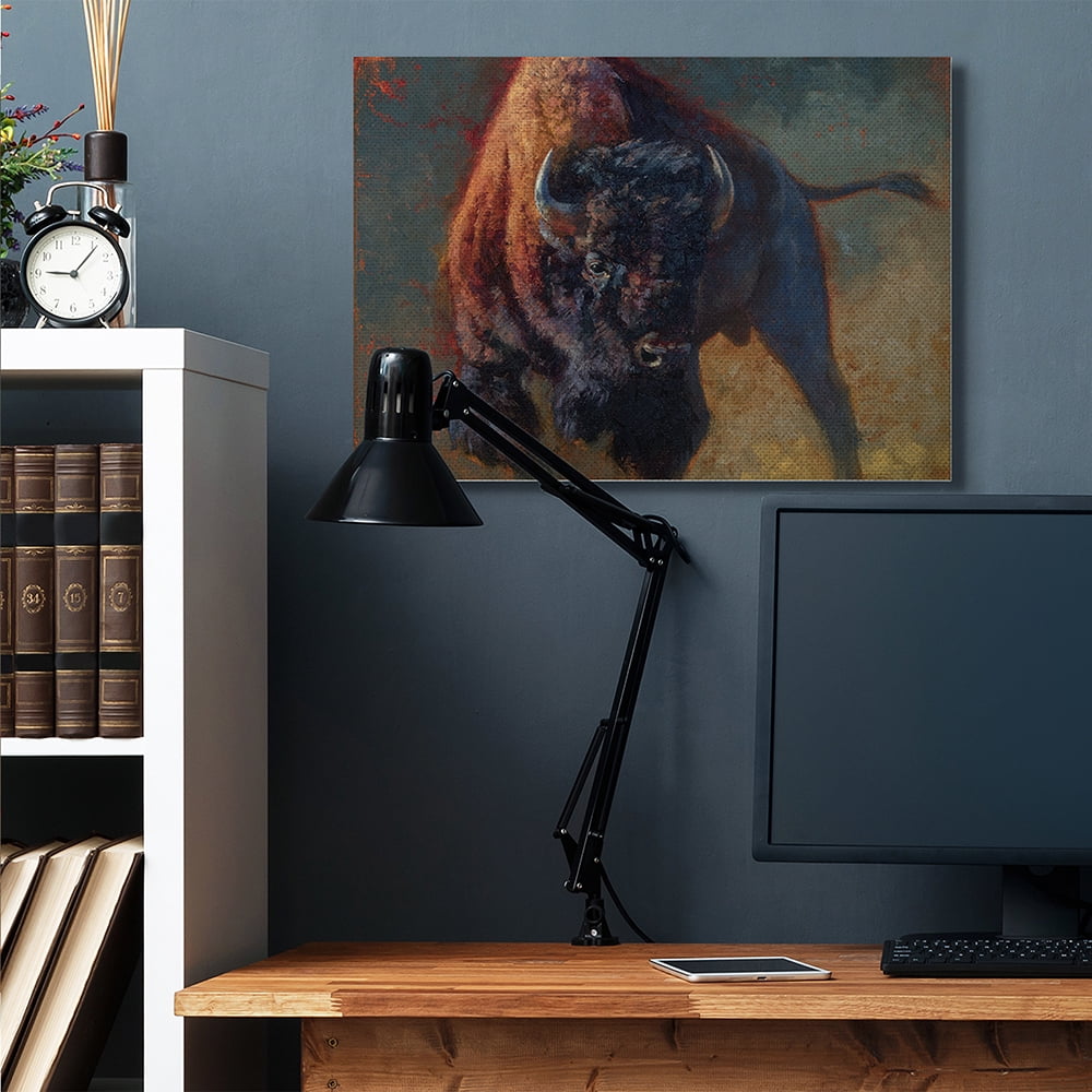 Stupell Industries Running Bull Portrait Masculine Cattle Pose Canvas Wall Art by Julie T. Chapman