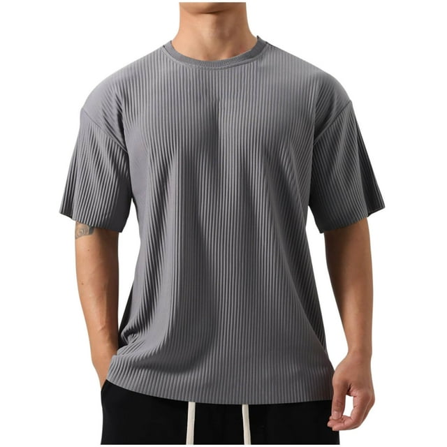 T-Shirts Texturés Coupe Ample pour Hommes Manches Courtes Légères Col Rond Hauts d'Entraînement Extérieur