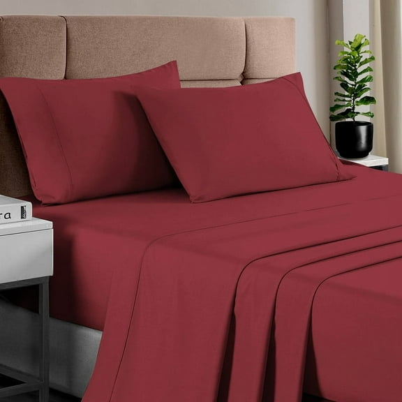 Pizuna Cotton Short Queen Bed Sheet Set, Hotel Quality Sateen, 400 Thread Count, Fits Mattress up to 15” – Rio Red