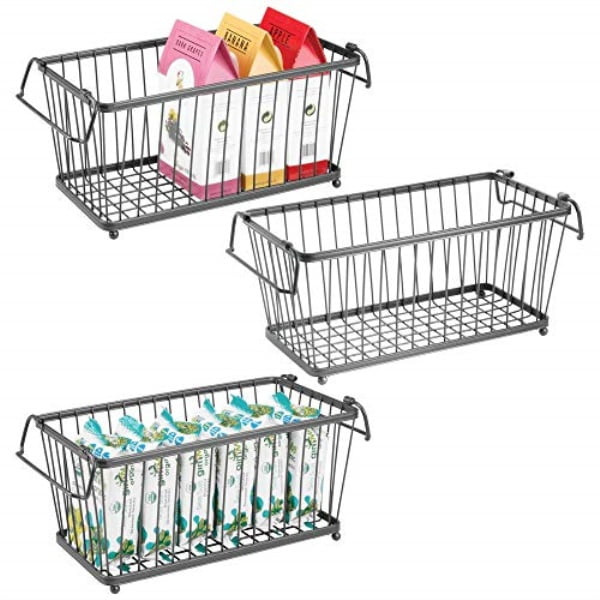 mdesign household stackable metal wire storage organizer bin basket