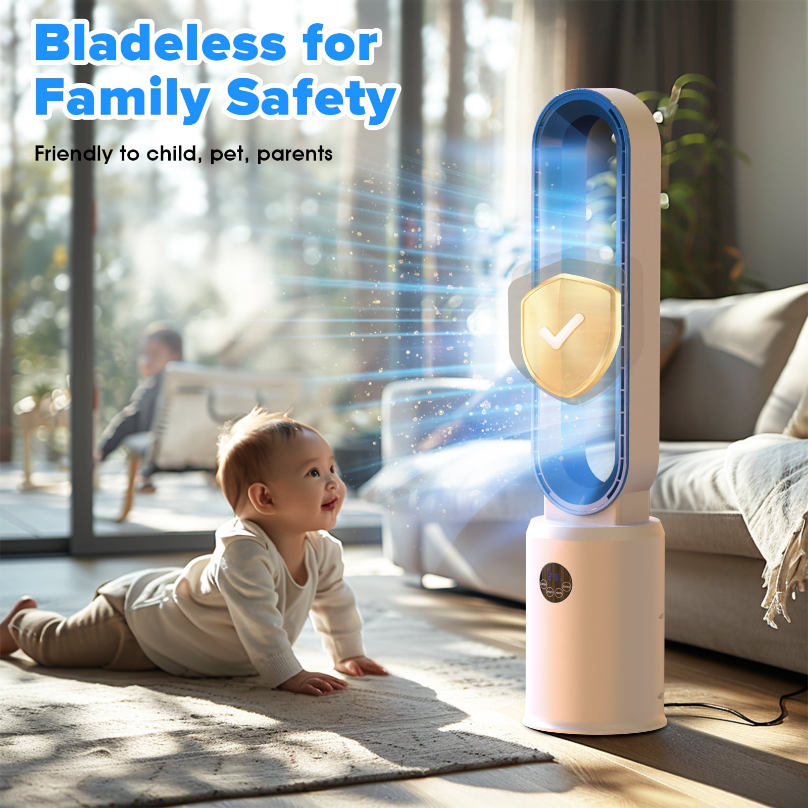 Advwin 38"Bladeless Tower Fan, Quiet Cooling Air Circulator with 60° Oscillation, 24 Speeds, White