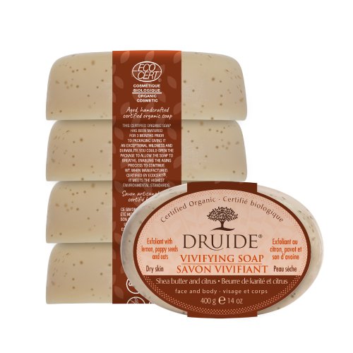 Pain de Savon Biologique Vivifiant Économique, Lot de 4 (Beurre de Karité et Agrumes)