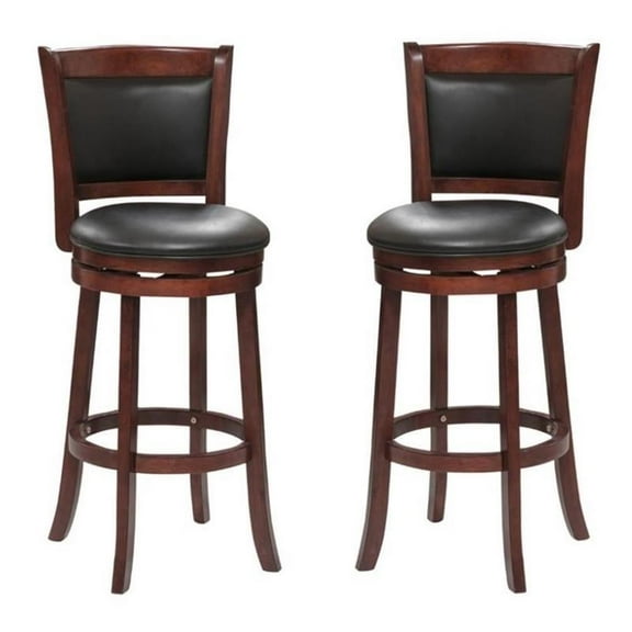 Home Square 2 Piece Faux Leather Bar Stool Set with Wood Base in Dark Cherry