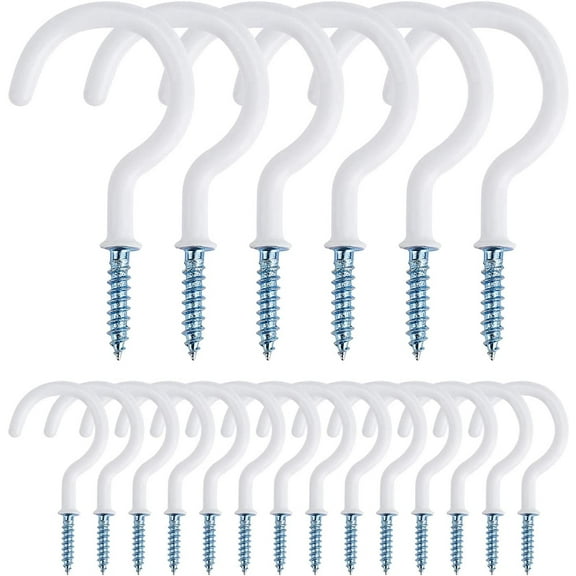 Screw Hooks Vinyl Coated Screw-in Cup Hooks 2.0 Inch Ceiling Hooks Metal Wall Hang Hooks Great for Coffee Tea Cup, Plant, Light, Mug Indoor & Outdoor Use 20 Pieces (White)