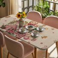 thumbnail image 3 of Beige Gingerbread Christmas Table Cloths for 3 Foot Rectangle Tables, Xmas Tree Gift House Star Patio Waterproof Elastic Fitted Tablecloths, Washable Rectangular Table Cover for Camping, 3 of 8