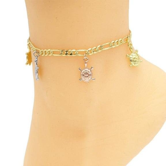 JoeytheJewelryNY 18k Layered real gold Plated Figaro links tri colors turtles anklet bracelet #10