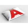 thumbnail image 2 of Letter a Pillow Sham Set of 2, Letter in Strawberry Style with Green Leaveslphabet Fun Food Theme, Quality Microfiber Bedding Item for All Seasons, 26" x 20", Vermilion Green Orange, by Ambesonne, 2 of 3