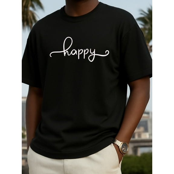 Happy Vibes Tee Christmas t-shirts plain men 180G 100% Cotton black Classic casual T-shirt, street style, summer casual wear, perfect for gift giving humor elegant glitter Christmas crew humor beach