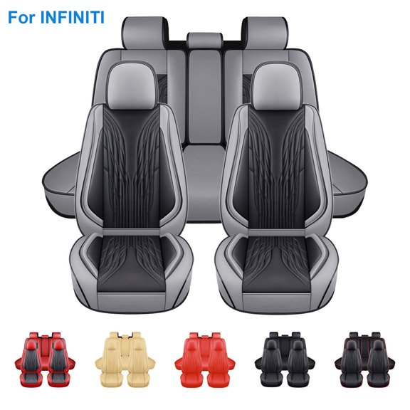 Car Seat Cover for INFINITI M45 5 Seats, Deluxe PU Leather Auto Front Rear Cushion Protector Full Set for Q50 G20 M35H M37 Black Gray
