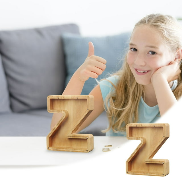 LSLJS Wooden English Letter Saving Can Transparent Glass Saving Can, Piggy Bank