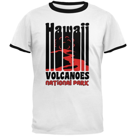 National Park Retro 70s Color Bars Hawaii Volcanoes Mens Ringer T Shirt White-Black SM