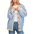 thumbnail image 2 of LOVZFMLL Vestes pour Femmes Mode Cardigan à Rayures à Blocs de Couleur Décontracté Mode Haut/chemise à Manches Longues à Col Rond Veste/veste à Capuche Décontractée à Manches Longues, 2 of 6