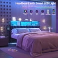 thumbnail image 3 of iSunirm Upholstered Twin Headboard with Hidden Drawer Storage, Full Size Bed Headboard with Power Outlet and LED Light, Free Standable, Sturdy and Stable Meta Frame, Noisy Free, Gray Oak, 3 of 7