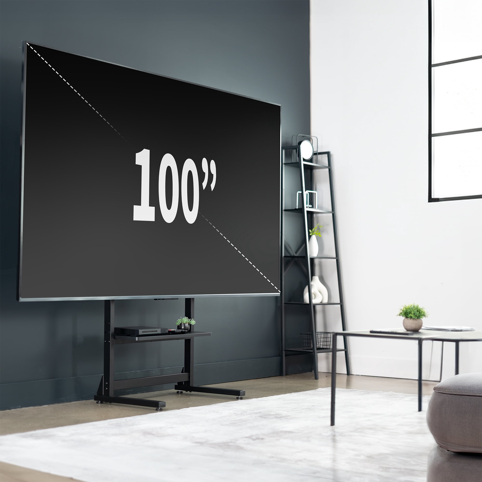 VIVO Black Heavy Duty 100" TV Screen Floor Stand with Storage Shelf