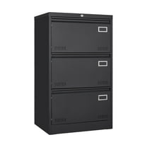 Filing Cabinet Lateral File Cabinet 3 Drawer, Blcak Locking Metal File Cabinets Three Drawer, Office Filing Cabinet with Lock Drawers for Home Office/Legal/Letter/A4/F4