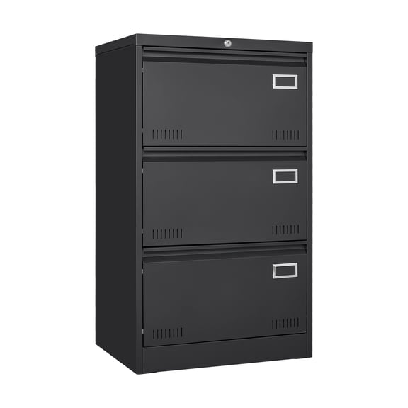 Filing Cabinet Lateral File Cabinet 3 Drawer, Blcak Locking Metal File Cabinets Three Drawer, Office Filing Cabinet with Lock Drawers for Home Office/Legal/Letter/A4/F4