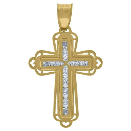 Auriga 10k Yellow Gold Cubic Zirconia Cross Religious Charm Pendant for Women