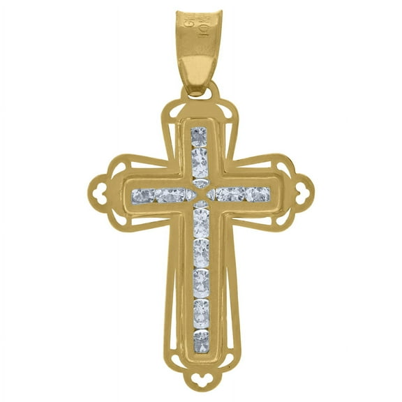 Auriga 10k Yellow Gold Cubic Zirconia Cross Religious Charm Pendant for Women