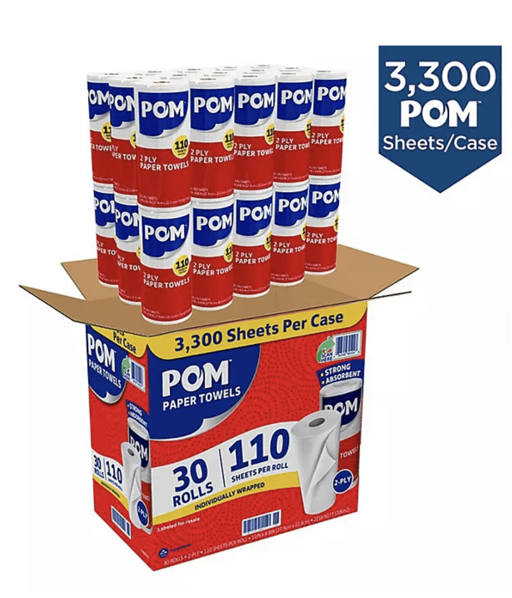 POM Individually Wrapped 2-Ply Paper Towels 30 rolls, 110 sheets/roll