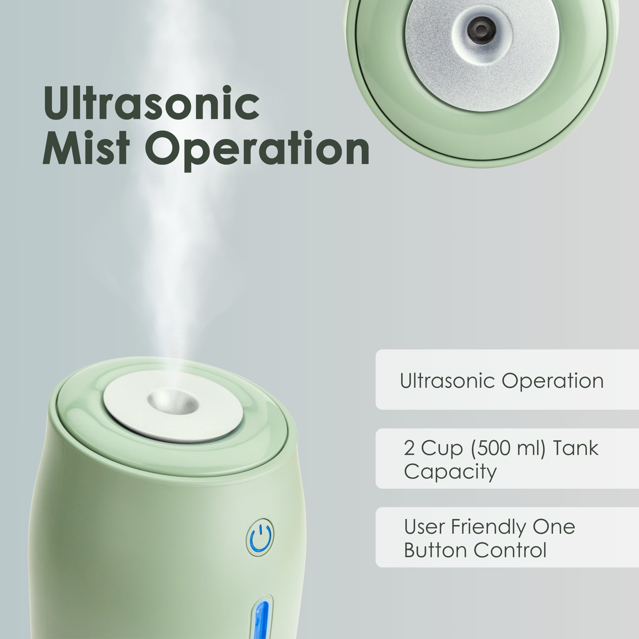 Airvana Aqua Glo Personal, Portable Humidifiers for Bedroom – Ultrasonic Cool Mist Humidifier with Built In Rechargeable Battery. Air Humidifier for Baby, Plants, Home, Office, Travel. Mint Green