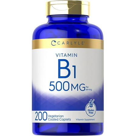 Vitamin B1 500mg (Thiamine) | 200 Vegetarian Caplets | by Carlyle