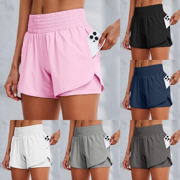 Womens Running Shorts with Zipper Pockets High Waisted Athletic Workout Shorts Gym Shorts for Women
