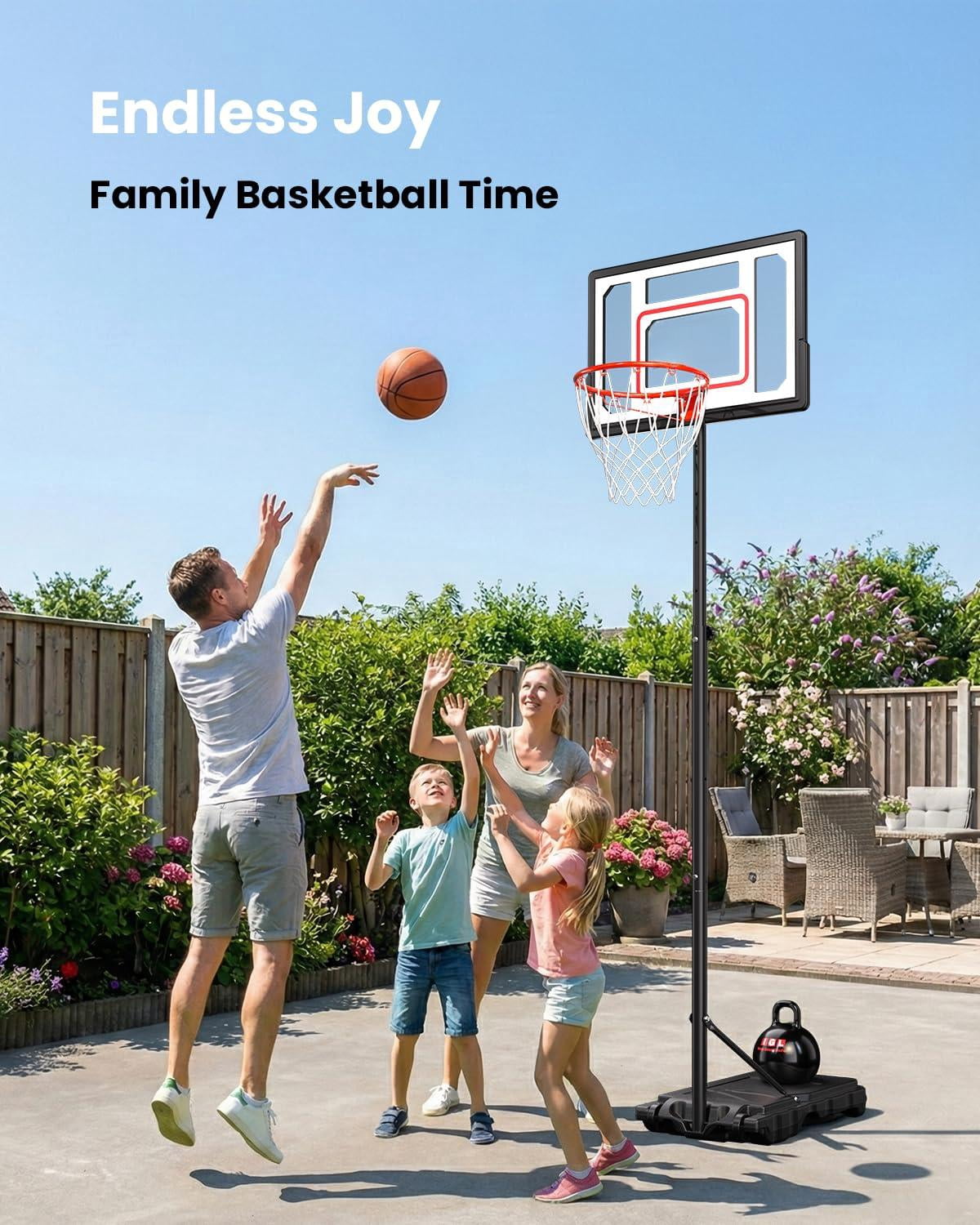 Basketball Hoop Outdoor Adjustable  33 Inch Portable Goal With Pc Backboard Fillable Base & 40 Lb Weight Ball For Backyard Driveway