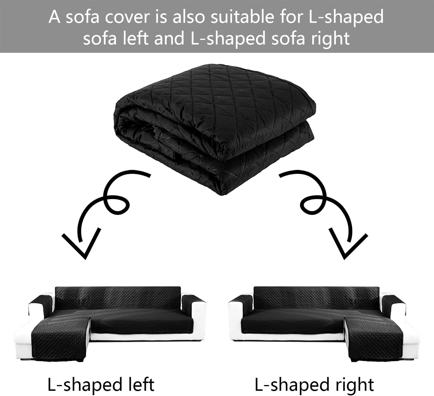 L Shape Sofa Slipcover Reversible Sectional Couch Cover Chaise Lounge Cover Furniture Protector Cover,Medium Size,Black