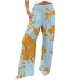thumbnail image 2 of Plus Size Wide Leg Pants for Women Smocked High Waist Lounge Trousers with Pockets Floral Printed Linen Loose Ankle Length Pant, 2 of 6