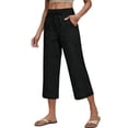 thumbnail image 4 of Wide Leg Capri Pants for Women Palazzo Pant Casual Wide Leg Trousers with Pockets Summer High Waisted Drawstring Pants Black M, 4 of 5