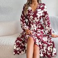 thumbnail image 4 of FcBaudy Robe à Manches Longues Col en V, Robes d'Été pour Femmes, Robes d'Hiver Décontractées Imprimées Taille Cintrée Robe à Manches Longues en Polyester pour Femmes, 4 of 7