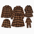 thumbnail image 1 of Conjuntos familiares a juego de Navidad, blusa, vestido y pelele con botones y manga larga a cuadros en marrón y negro, 1 of 5