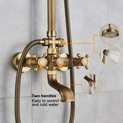 Antique Brass Bathroom Shower Faucet mixer set Rainfall Twin Head kit Tub Spout Exposed