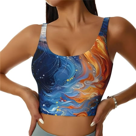 Adobk Galactic Dog Swirls Art Print Sports Bras for Women Longline Workout Crop Tank Tops Padded with Built in Shelf Padded Sports Bra-XX-Large