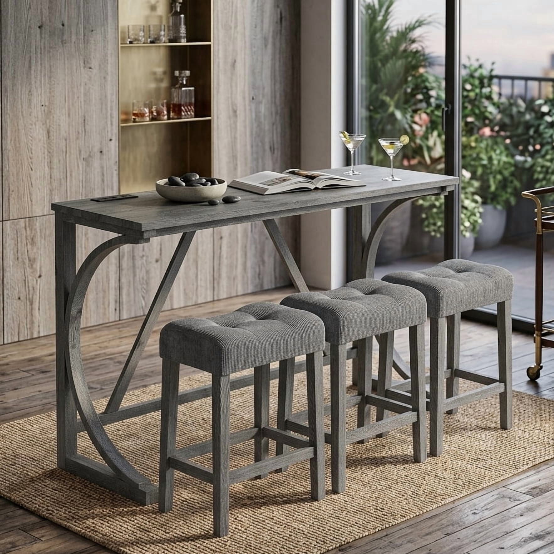 Aukfa Kitchen Dining Table Set for 3,Bar Table Set with Power Outlet,Industrial Breakfast Table Set,Gray