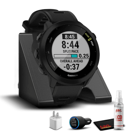 Garmin Forerunner 255 Music, GPS Running Smartwatch with Music, Advanced Insights, Long-Lasting Battery, Black with Charging Base, USB Car/Wall Adapters & 6Ave Cleaning Kit
