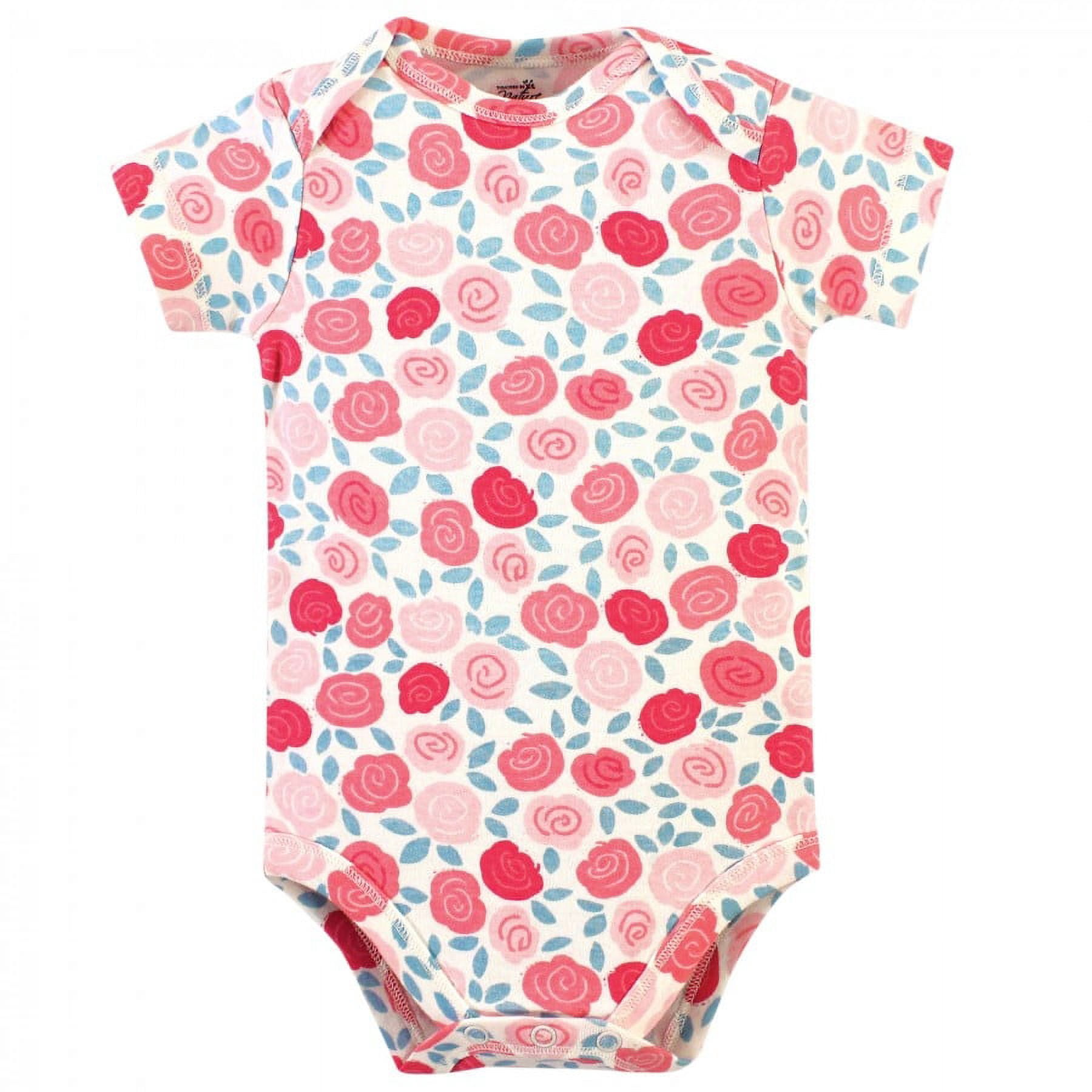 Touched by Nature Baby Girl Organic Cotton Bodysuits 5pk, Rosebud, 12-18 Months