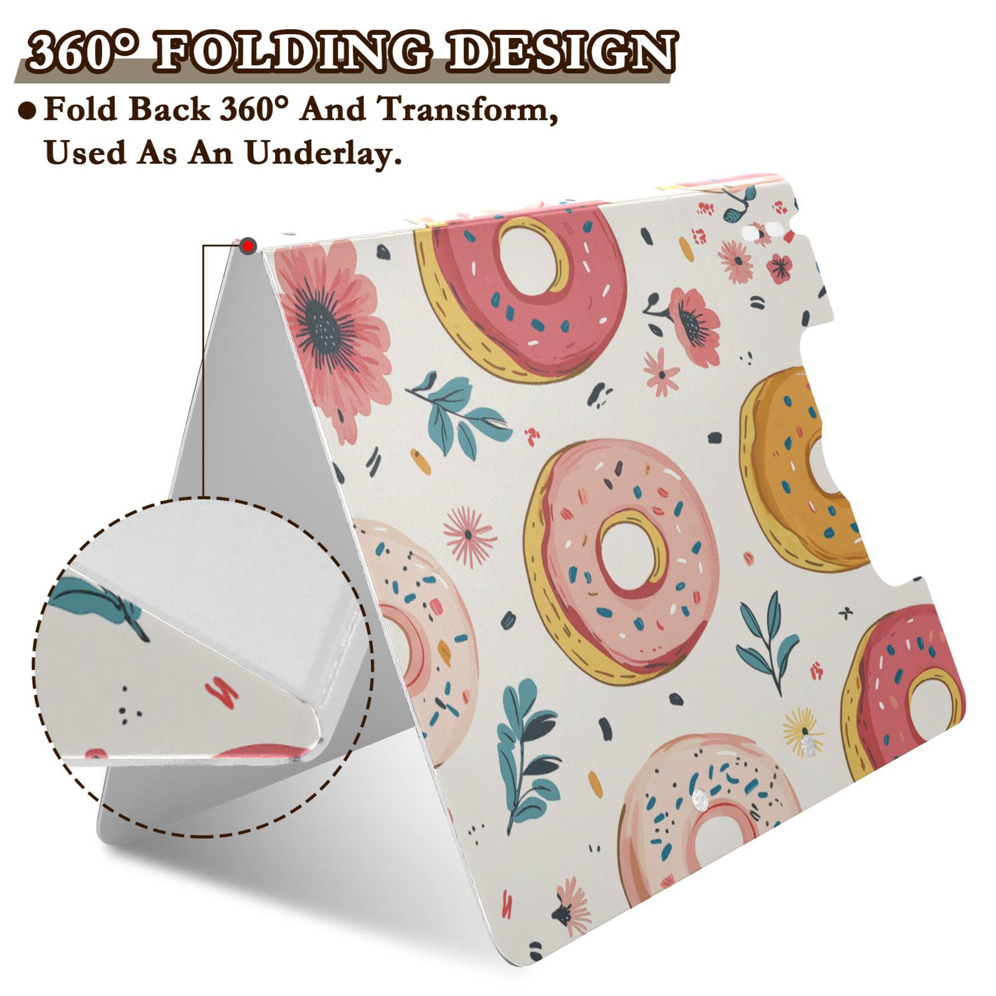 FORMRS A4 Clipboard Folder with Pen Holder Horizontal Foldable School Office Binder, Pink Donut