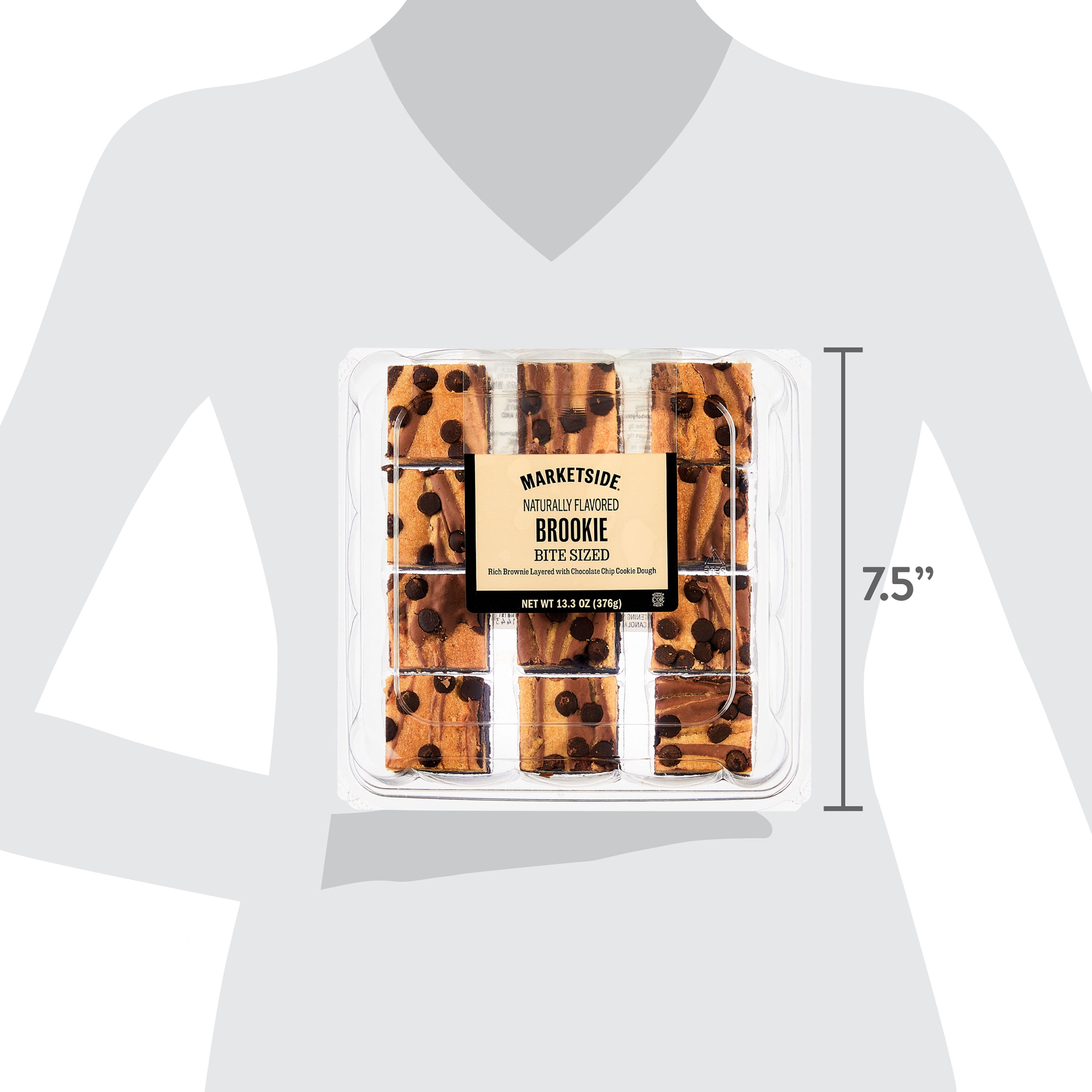 Marketside Bite Sized Brookie Chocolate Chip Brownie Squares, Cakes, 13.3 oz, 12 Count