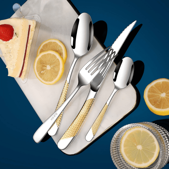 ELiTA ESSENTIALS Luxury 24 Pieces Silverware Set, Star Diamond Cutlery Set, Modern 304 Stainless Steel Flatware, Knives Forks Spoons, Cutlery Set, Tableware Set, Serving 6. (Gold & Silver)
