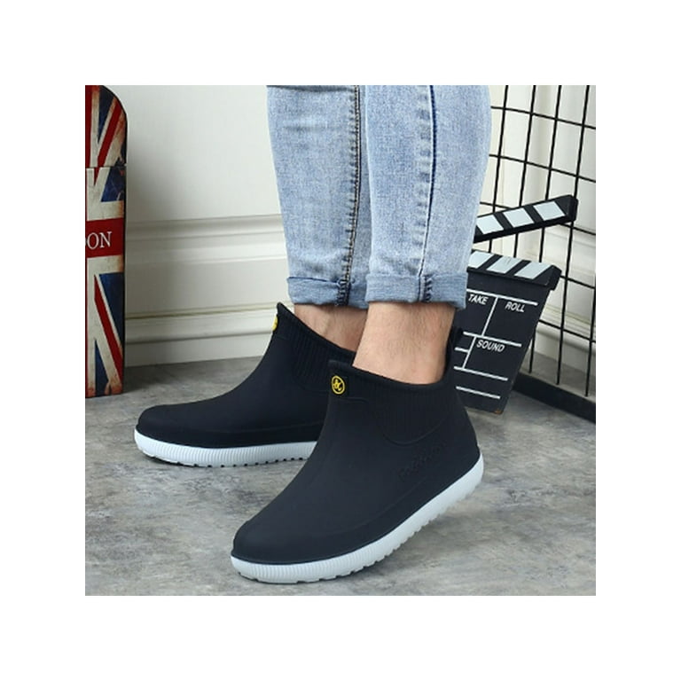 Men New Rain Boots Waterproof Versatile Ankle Short Shoes Rubber Non-Slip  Flats