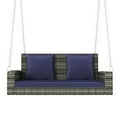 thumbnail image 7 of 2-Person Wicker Hanging Porch Swing, Outdoor Rattan Swing Bench with Chains, 2 Pillows and 1 Seat Cushion, 500lbs Weight Capacity Hanging Swing Chair for Deck, Backyard, Garden, Yard, Blue, 7 of 7
