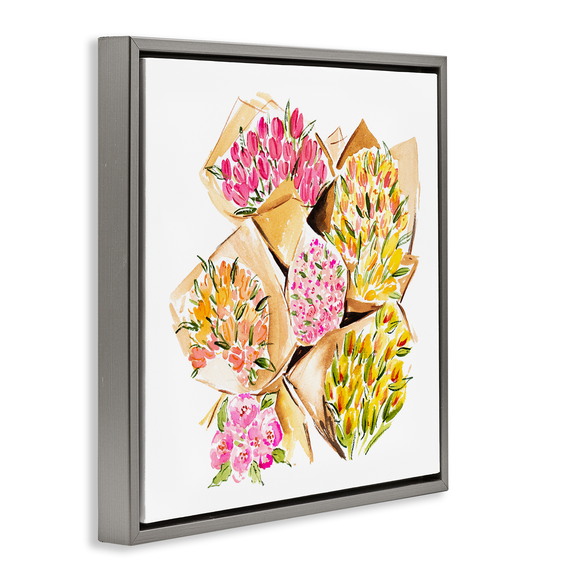 Stupell Industries Bundle of Bouquets Botanical & Floral Painting Gray Floater Framed Art Print Wall Art, 18 x 18
