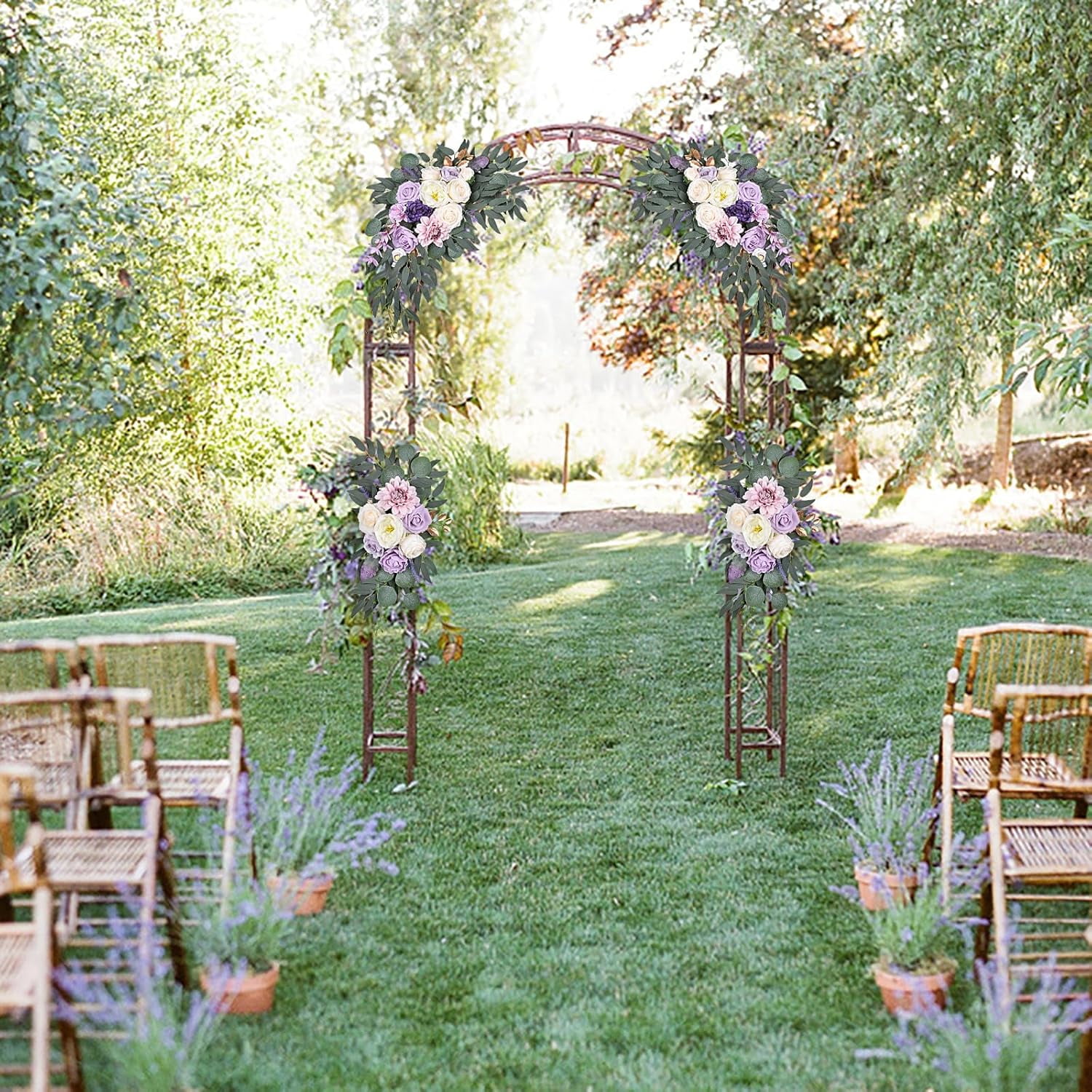 NOGIS 2Pcs Wedding Arch Flowers, Artificial Purple Wedding Flowers for Wedding Welcome Signs Decorations and Arch Flowers for Wedding Ceremony Reception (Purple)