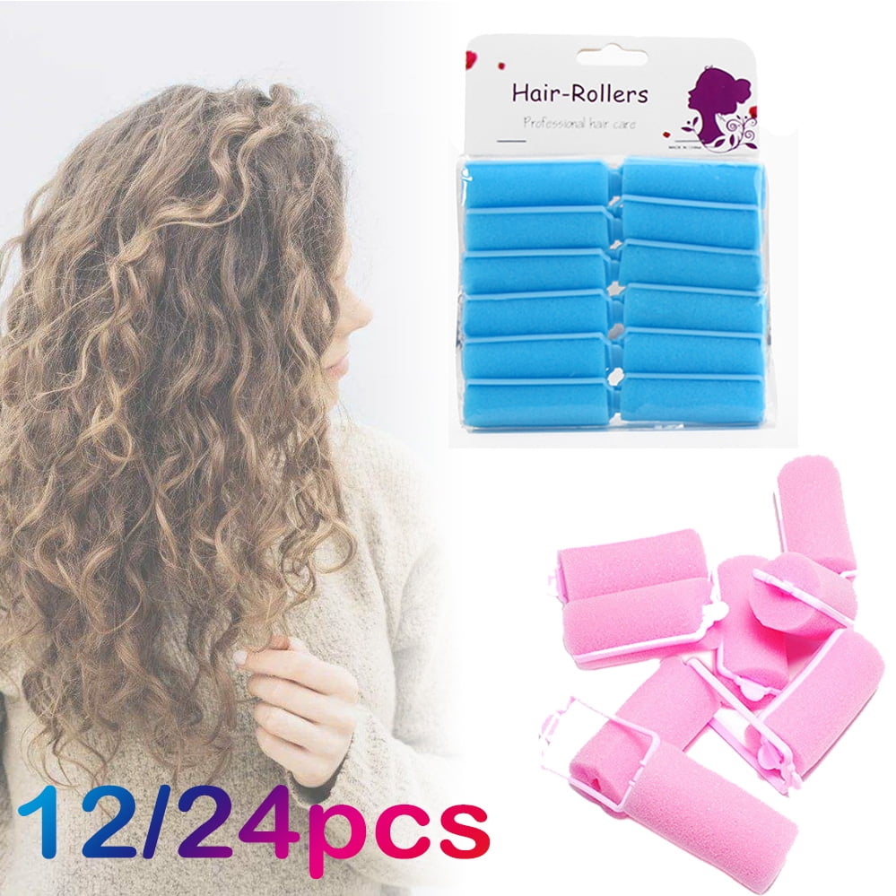 12pcs Hair Rollers Set Hair Curlers Nylon Velcro Rollers for Long & Short  Hair,Sponge Foam Cushion Magic No Heat 